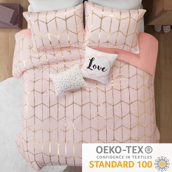 NIB intelligent Design Raina Duvet Set Metallic Print Geometric Style Pillows - Picture 15 of 16